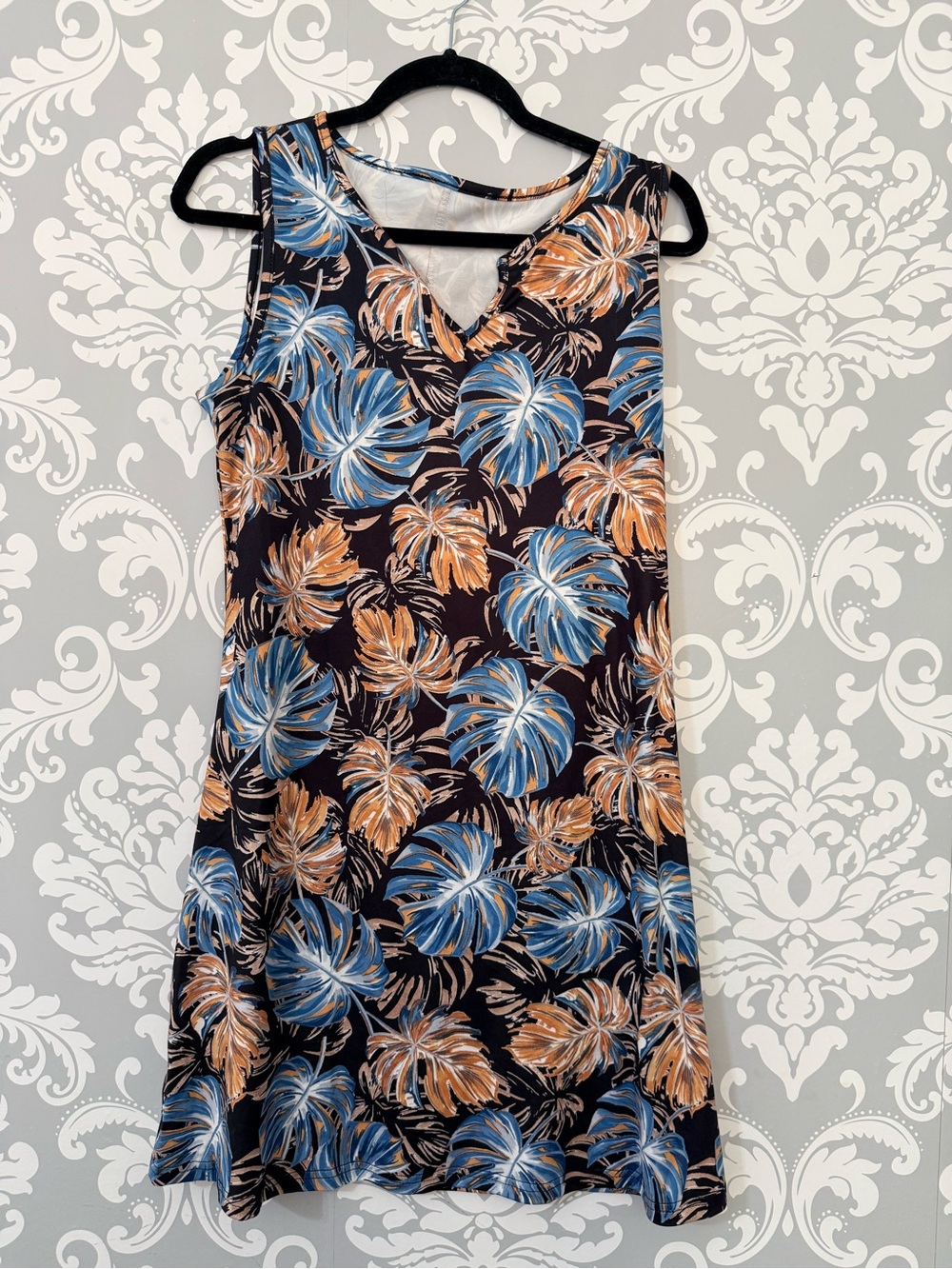 💫4/$25 • Sleeveless Tropical Leaf Print Dress - Blue & Tan